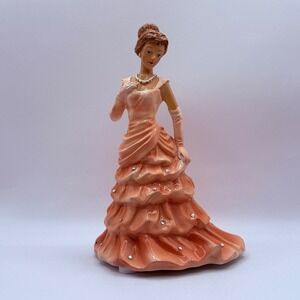 Vintage‎ Beautiful Lady in Pink Dress with Gems Figurine & Working Music Box